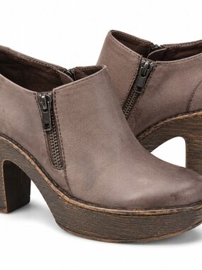 Born Taupe Platform Heel Booties with Side Zipper